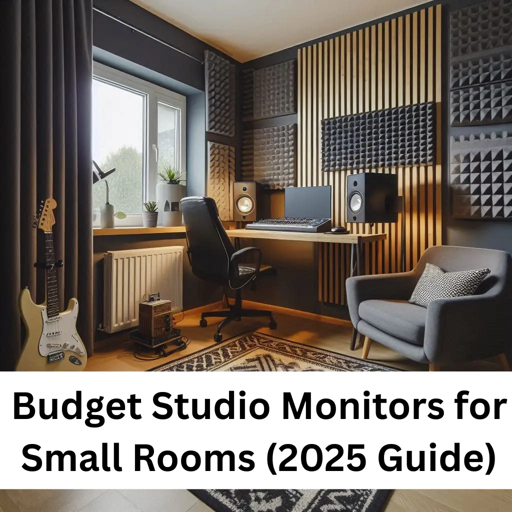 Compact bedroom studio setup with budget studio monitors and acoustic treatment for optimal sound