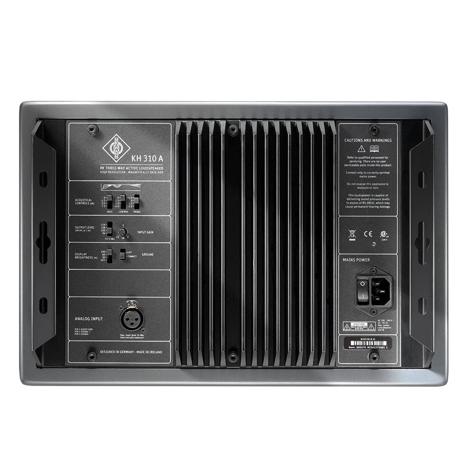 Neumann KH 310 rear panel – input connections and acoustic controls for studio sound adjustment.