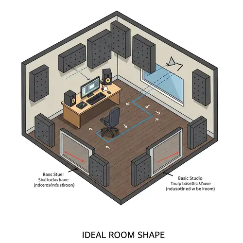 ideal rooms set up showcasing the diffusers, bass traps placement and the studio monitors placements.