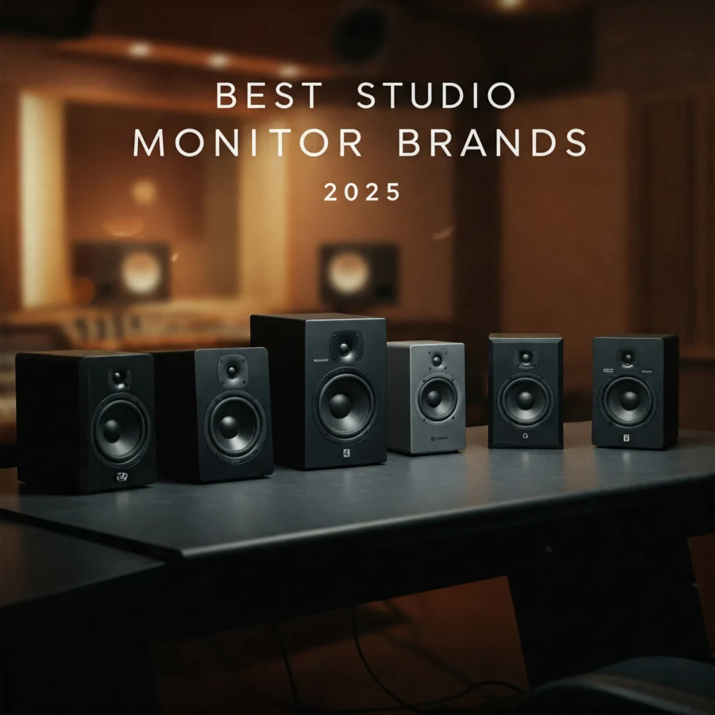 image containing many studio monitors placed side by side